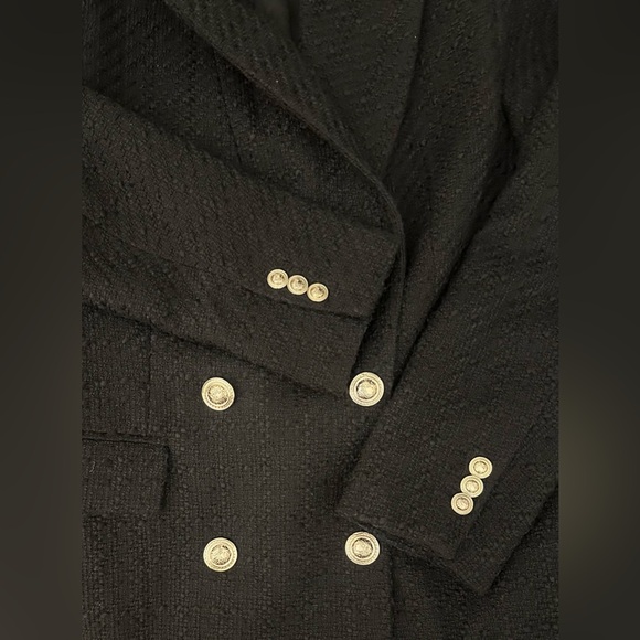 Zara Tweed Blazer Dress Jacket Suit Textured Black Gold Buttons Tailored M $119 - Picture 5 of 13